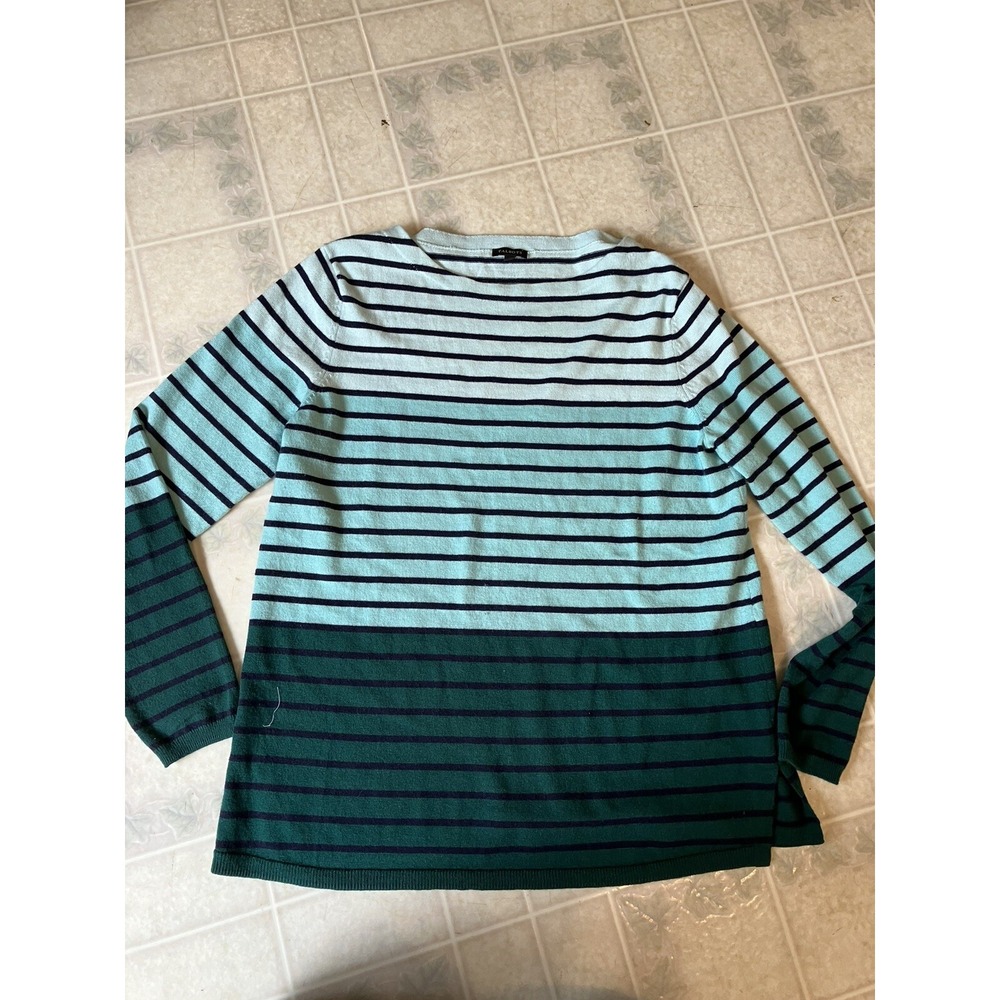 Talbots Large Boatneck Green Ombre Striped Colorblock Sweater Lambswool